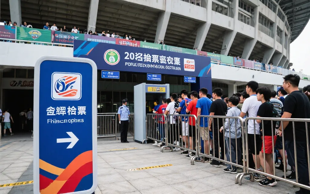 球迷在球场外排队入场与安检动线